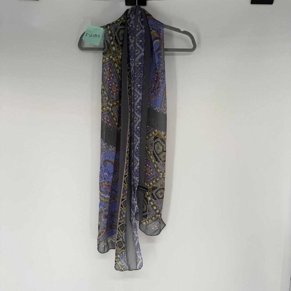 Cynthia Rowley Scarf Sz 70"X24" Gray Purple Paisley Geometric Sheer Lightweight
